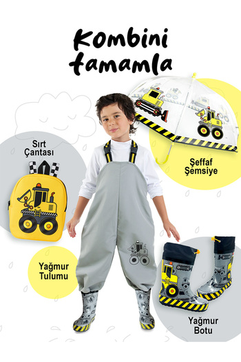 Denokids Ανδρικά παιδικά γκρι μποτάκια βροχής οχημάτων κατασκευών