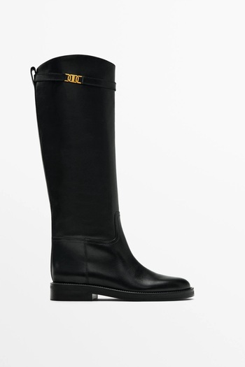 DUXAL SHOES Γυναικείες μαύρες μπότες με επίπεδη σόλα κάτω από το γόνατο