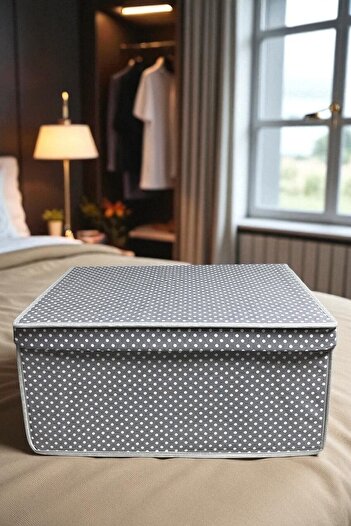 VAYBE 2 Pieces Mega Multi-Purpose Storage Box Storage Bag Organized Toy Box Storage Bag Gray Polka Dot Pattern 40x60x30