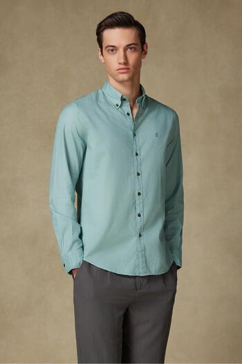 Abbate Mario Poplin Cotton Comfort Fit Light Green Button-Down Collar Men's Solid Shirt