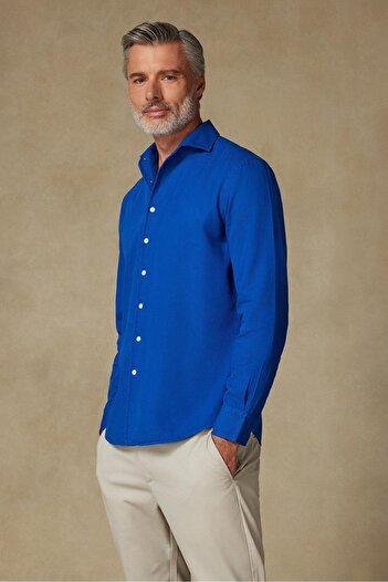 Abbate Antonio Armür Cotton Comfort Fit Navy Blue Mostra Collar Men's Plain Shirt