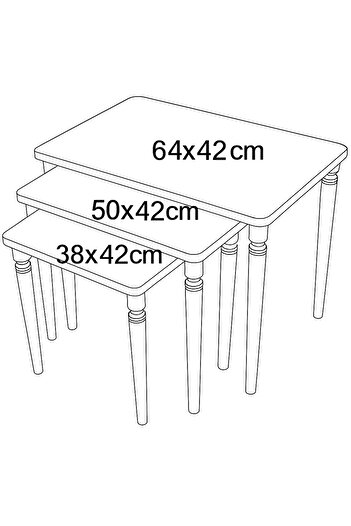 miraç furniture LALE SERİSİ ÇİFT KAT MDF 1.SINIF 3 LÜ ZİGON SEHPA TAKIMI KREM YALDIZ