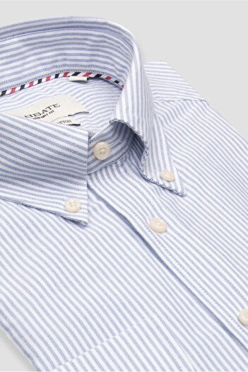 Abbate Marcel American Oxford Cotton Comfort Fit Dark Blue Button-Down Collar Men's Striped Shirt