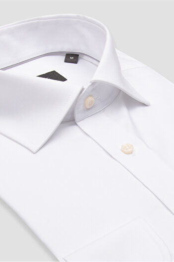Abbate Fabio Non-Iron Twill Cotton Comfort Fit White Classic Collar Men's Shirt