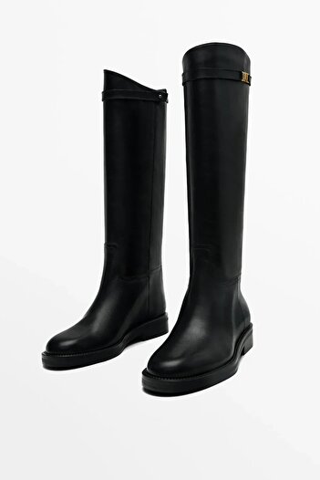 DUXAL SHOES Γυναικείες μαύρες μπότες με επίπεδη σόλα κάτω από το γόνατο