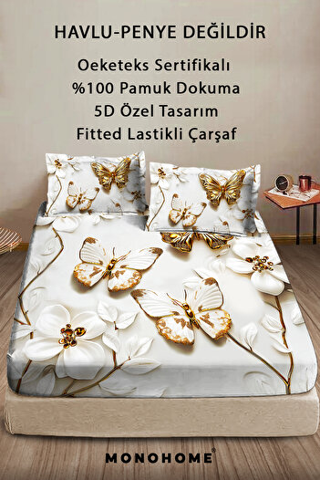 MonoHome 100% Cotton Fitted Sheet Special Design 5D Digital 60 Wire Butterfly