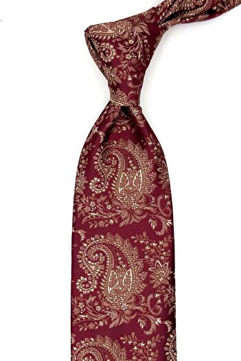 Kravatkolik Claret Red Paisley Pattern Classic Tie with Handkerchief Kk13119