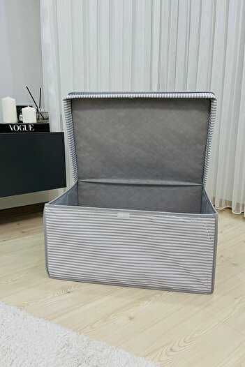 VAYBE Set of 3 Gray Line Pattern Multi-Purpose Storage Box, Box Storage Box Organizer Toy Box