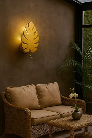 Bozyaka Aydınlatma Leaf Decorative Design Gold Paint Modern Indoor Metal Wall Sconce (Bulb Included...)