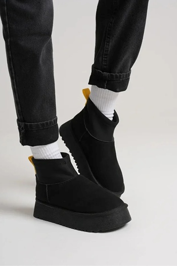 Ayakkabı Delisiyim Women's Boots Black Stretch – Wool Inside, Thick Sole, Warm, Heribo