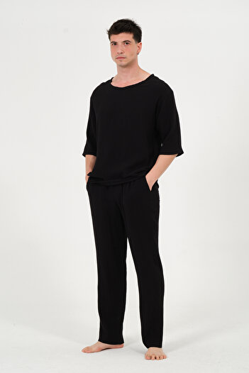RELAXL 100% Cotton Casual Muslin Black Pajama Set up to 10XL