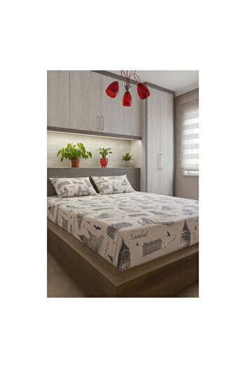 Felina Home Double King Size Cotton Fitted Sheet Set Navy Blue Istanbul Pattern