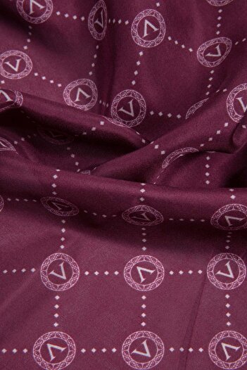Vissona 100% silk v logo patterned maroon colored 90x210 shawl