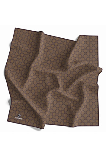 Vissona 100% twill silk monogram patterned milky coffee colored 90x90 scarf sewing method: hand stitching
