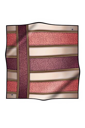 Vissona %100 Twill İpek Dokulu Ve Şerit Desenli Gül Kurusu - Somon Renkli 90x90 Eşarp Dikim Şekli : El Dikiş