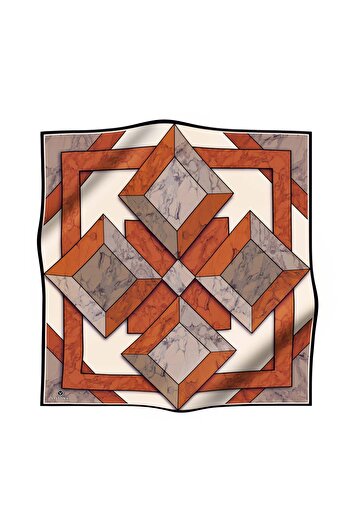 Vissona 100% Twill Silk Marble Patterned Tan - Beige Color 90X90 Scarf Planting Shape: Hand Stitched