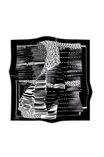 Vissona 100% Twill Silk Geometric Patterned Black - White Colored 90X90 Scarf Sewing Shape: Hand Sewing