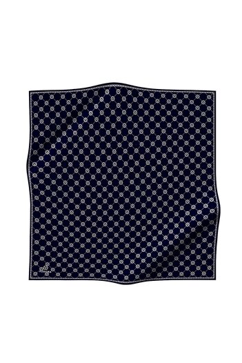 Vissona Μπλε Navy Twill Silk Φουλάρι - Μοτίβο μονόγραμμα