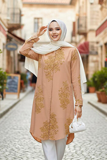 Neva Style Camel Patterned Hijab Tunic - 11720C