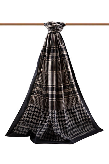 Vissona Luxury Medina Silk Plaid Wrench Patterned Gray Color 75X195 Wrinkle-Free Shal Moss Crepe Stitching Type Italy