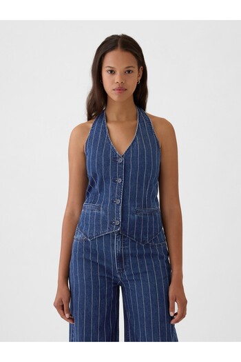 GAP Kadın Koyu Mavi Halter Yaka Denim Yelek