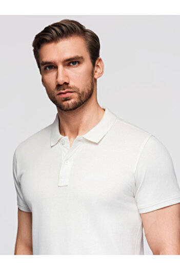 OMBRE Polokošile z bavlněného piké úpletu - ecru V7 OM-POSS-0103 XXL