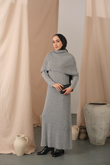 LOCCO Women's Cape Collar Dress Gray