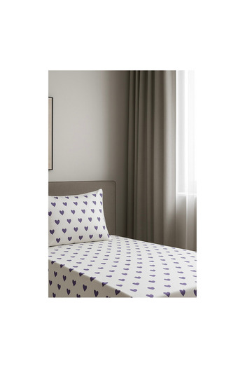 Felina Home Cotton Single Fitted Sheet Set 100X200 Lilac Heart Patterned