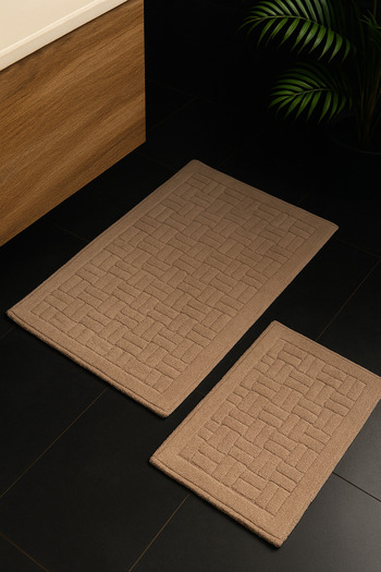 HOMEMOME Cotton Bath Mat Domino Set of 2 Beige 60*100 & 50*60
