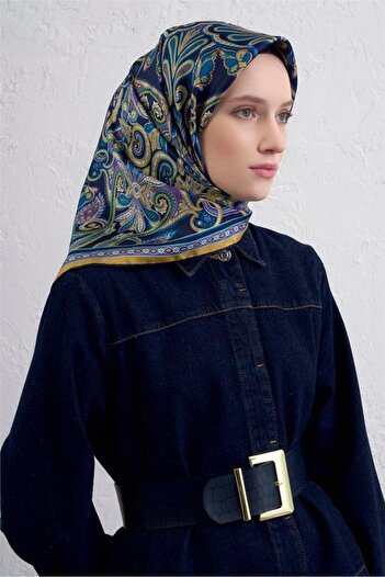 Armine Φουλάρι Sura Pure Silk 9421 - 08 Μικτό σχέδιο σε μπλε ναυτικό
