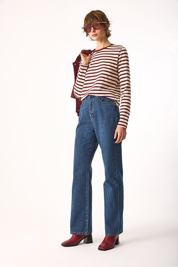 VENA Wanda Dark Blue Wide Leg Jean Pants-Dark Blue