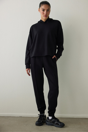 Penti Black Silky Feel Hooded Slogan Printed Sweatshirt