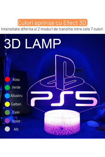 LEBLOU 3D LED gaming lamp with optical illusion and base with touch control, USB or batteries PS5 model