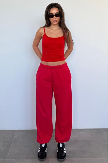 Madmext Women's Sweatpants with Red Cuff Pockets Mg2540