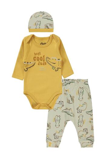 Civil Baby Renkli Hayvanlar Baskılı 3'lü 6-18 Takım - Hardal9-12 Ay