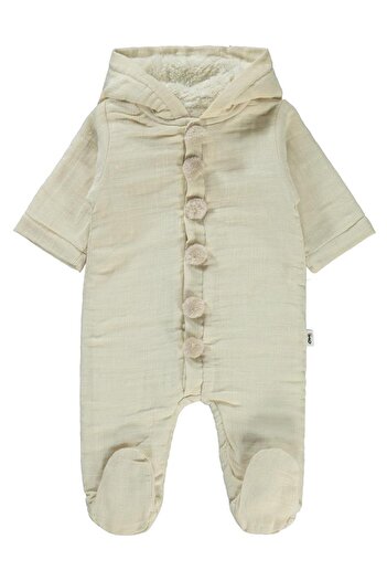 Civil Baby 3-12 Months Jumpsuit with Hood and Pompom - Ecru9-12 Months