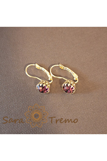 saratremo 18K Gold Plated Classic Earrings with Purple Zirconia Crystal