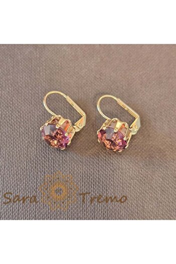 saratremo Classic Earrings with Large Purple Zirconia Crystal