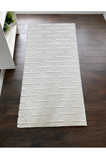 Prizma Comfort Diamond No:1 - Washable 2-Piece Bathroom Rug and Mat |   Cream - (60X100) (50X60) cm