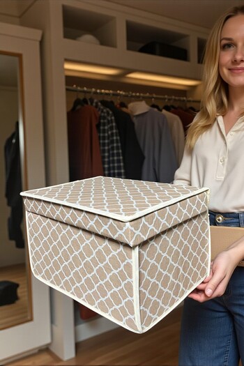 VAYBE 3PCS Mini Storage Box, Box Storage, Box, Organizer, Toy Box Cream Chain Pattern 30x40x25