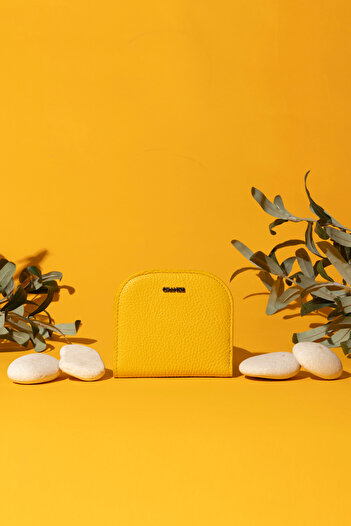 Grande Yellow Minimal Wallet Flother 2817 Genuine Leather Oval Design