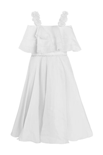 Civil Girls Layered Front Evening Dress for Ages 10-13 - White12-13 Years Old
