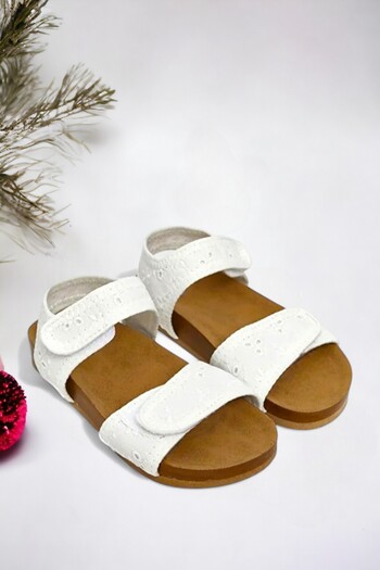 Ponchiq White Velcro Girls Sandals