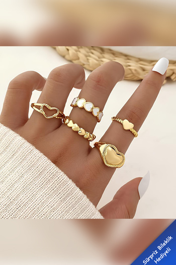 The Collection 5-Piece Heart Model Combination Gold Ring Set