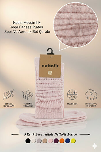 nettofit Single Women's Seasonal Pink Yoga Fitness Plates Sports and Aerobics Boot Socks