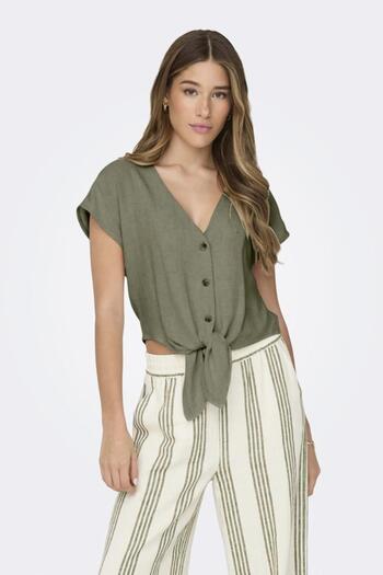 ONLY Onlsiesta Ss Knot Lin Bl Shirt and Noos Green Pnt