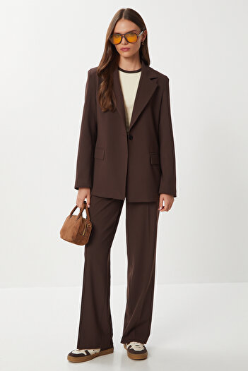 Lovelyİstanbul Stitched Straight Polyviscon Trousers Lgp0023 Brown
