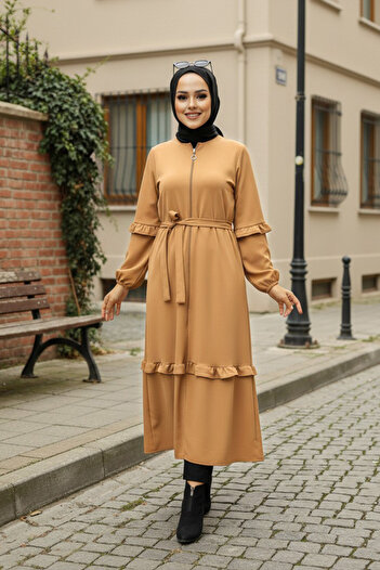 Neva Style Zippered Biscuit Hijab Dress 5812Bs