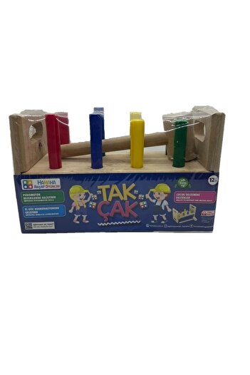 AyasEğiticiOyuncak 8 Çivili Renkli Ahşap Çak Çak Çekiç Vurma Oyunu