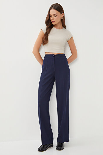 Lovelyİstanbul Stitched Straight Polyviscon Trousers Lgp0023 Dark Blue